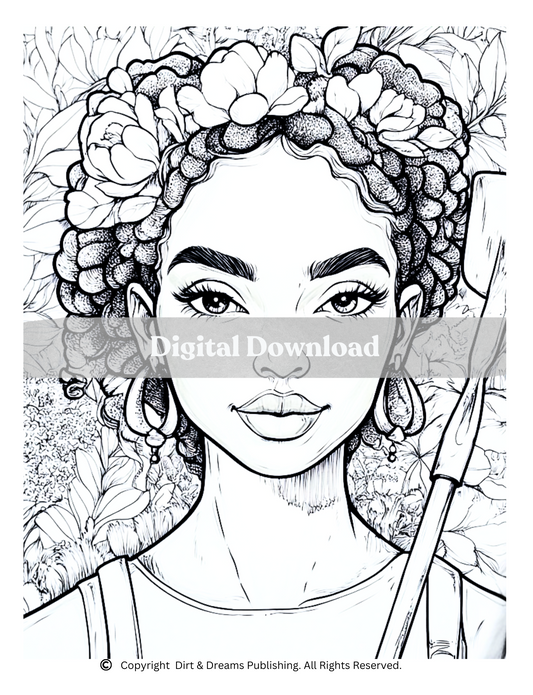 A Black Woman's Gardening Experience Coloring Page - Girl Gardening